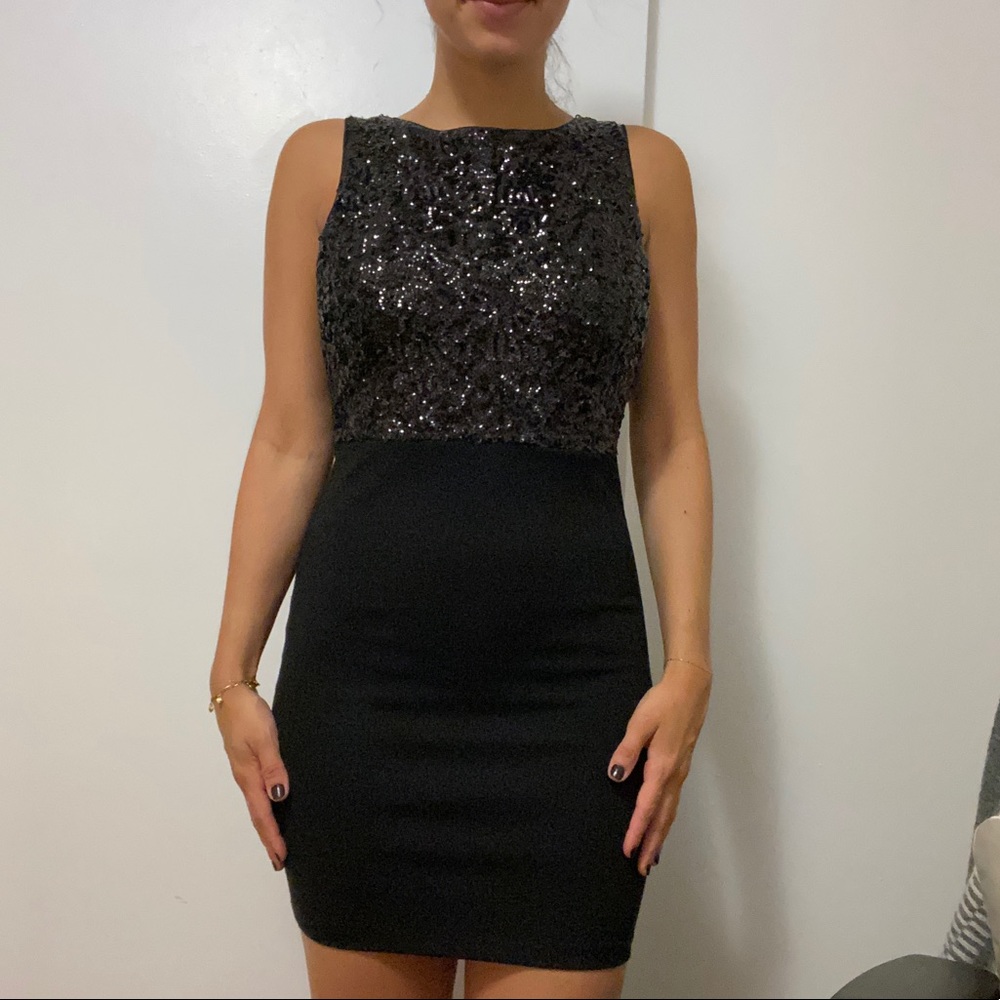 Black sequin mini dress open back